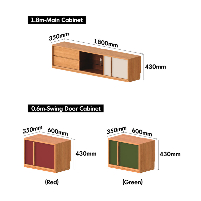Bauhaus Cherry Wood TV Console TIME Size Chart
