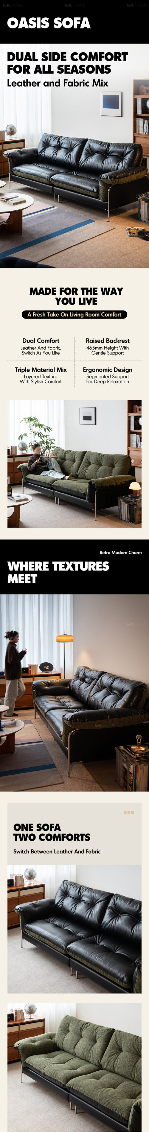 Bauhaus Microfiber Leather And Fabric Double Sided 3 Seater Sofa OASIS Good to Know Preview-1