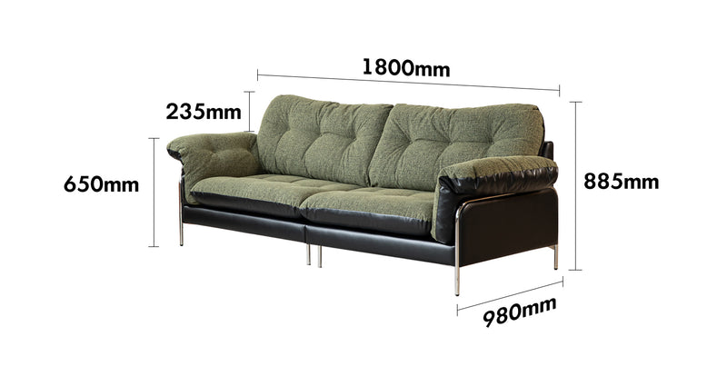 Bauhaus Microfiber Leather And Fabric Double Sided 2 Seater Sofa OASIS Size Chart