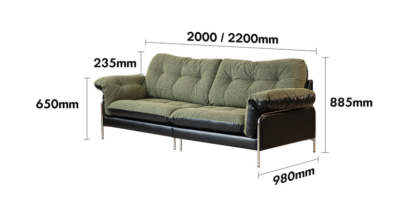 Bauhaus Microfiber Leather And Fabric Double Sided 3 Seater Sofa OASIS Size Chart