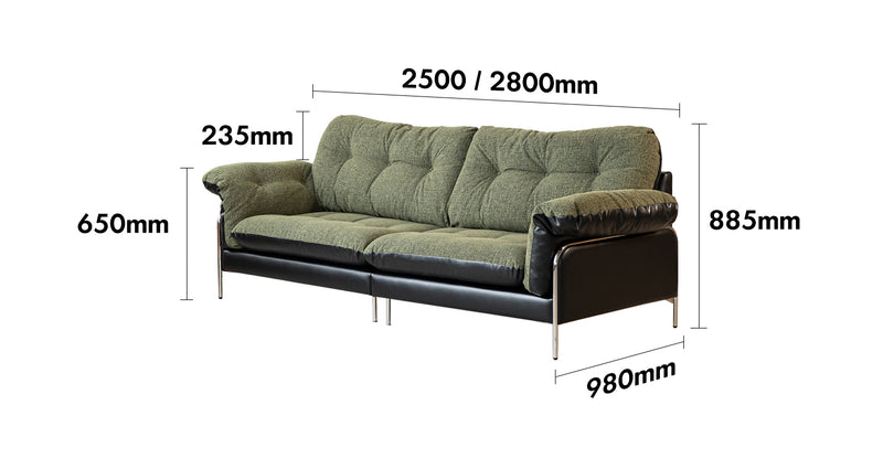 Bauhaus Microfiber Leather And Fabric Double Sided 4 Seater Sofa OASIS Size Chart