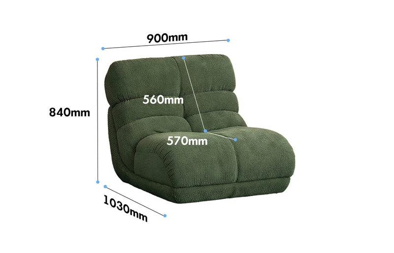 Vintage Chenille Velvet Fabric 1 Seater Sofa RIDGE Size Chart