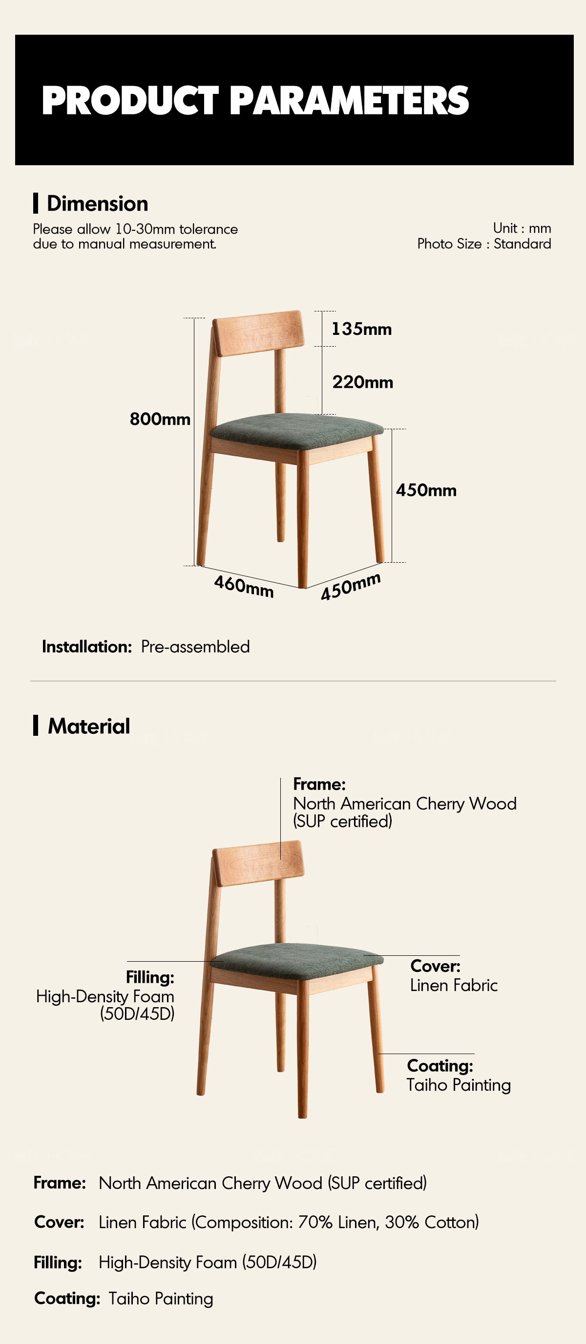 Scandinavian Cherry Wood Mixed Weave Fabric Dining Chair GREEN Good to Know - 5