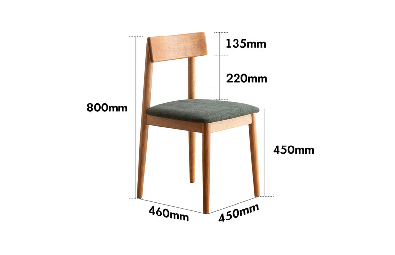 Scandinavian Cherry Wood Mixed Weave Fabric Dining Chair GREEN Size Chart