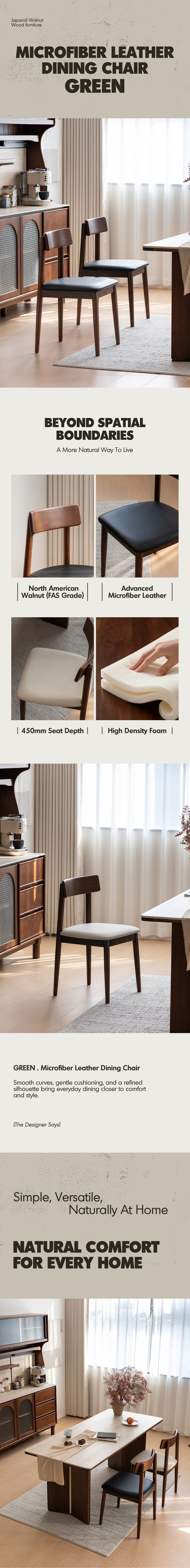 Japandi Walnut Wood Microfiber Leather Dining Chair GREEN Good to Know Preview-1
