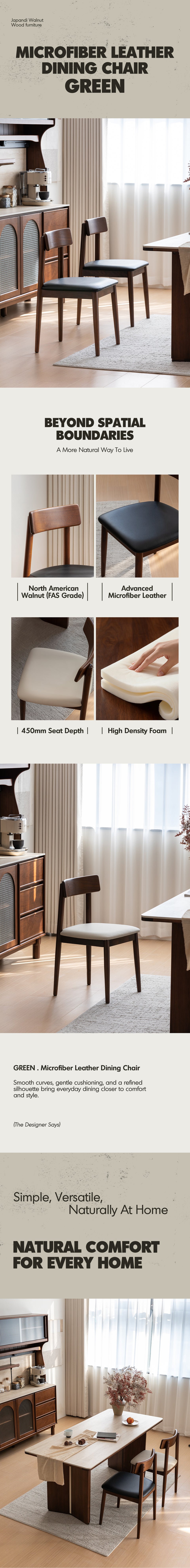 Japandi Walnut Wood Microfiber Leather Dining Chair GREEN More Details and Instruction