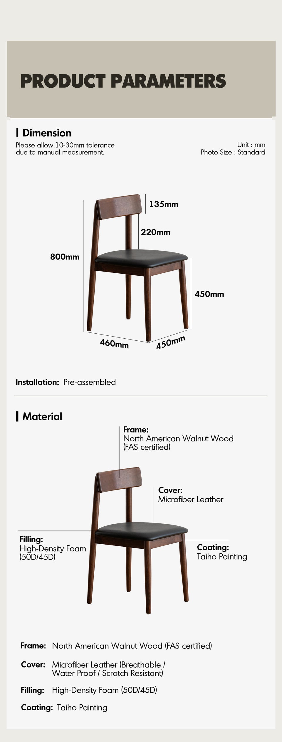 Japandi Walnut Wood Microfiber Leather Dining Chair GREEN More Details and Instruction_6