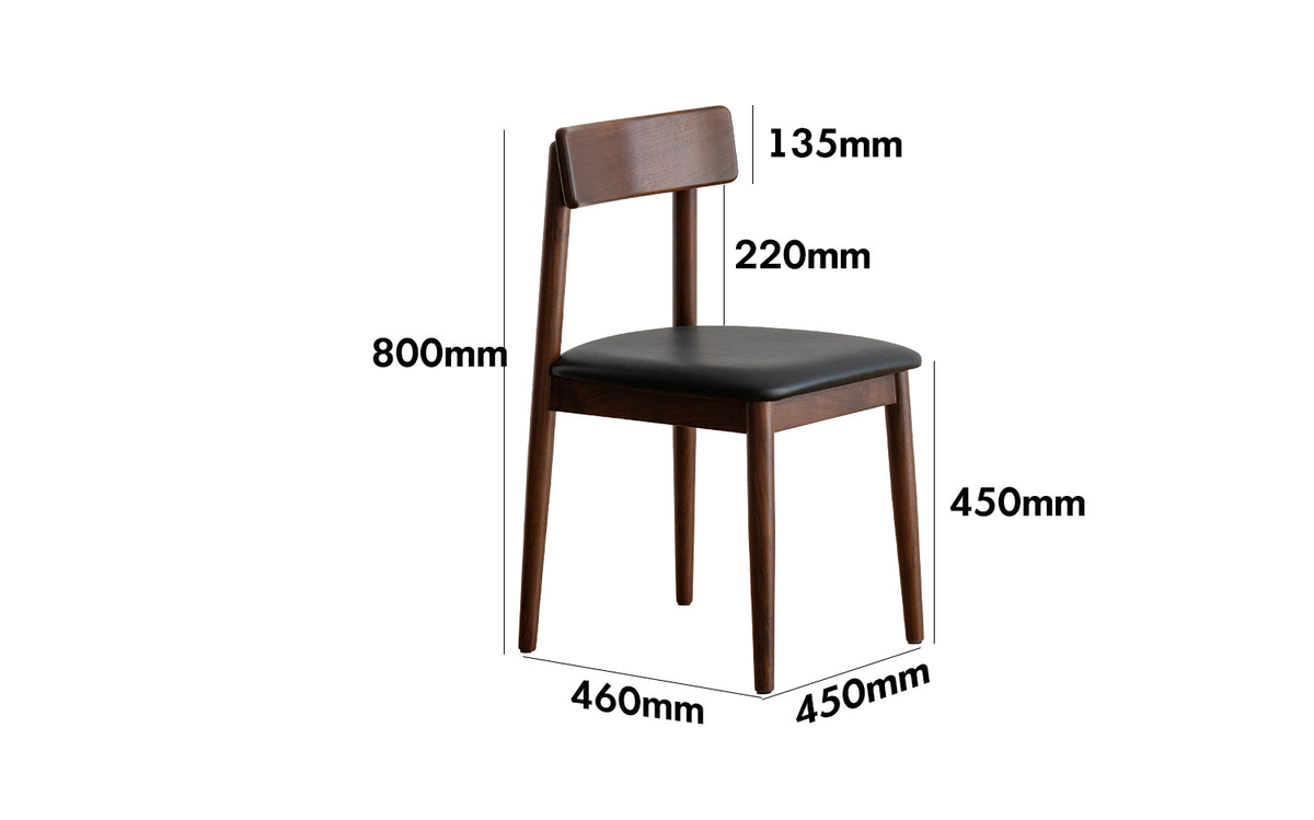 Japandi Walnut Wood Microfiber Leather Dining Chair GREEN Size Chart