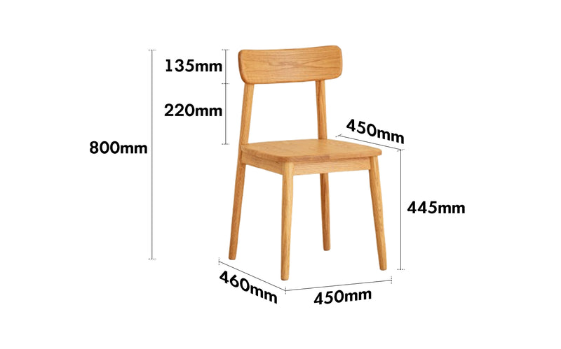 Scandinavian Oak Wood  Dining Chair GREEN Size Chart