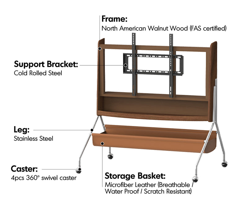 Japandi Walnut Wood TV Hanger SERENO Material Details Chart