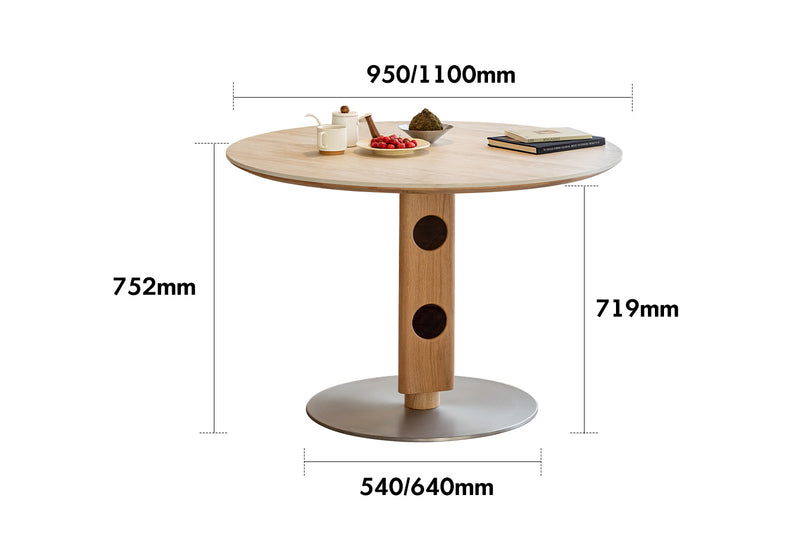 Scandinavian Oak Wood Sintered Stone Round Dining Table TIMELESS Size Chart
