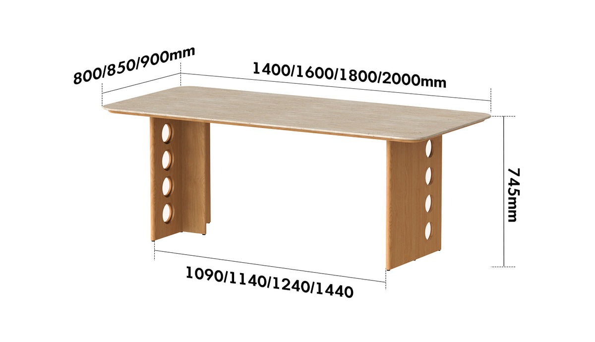 Scandinavian Oak Wood Sintered Stone Dining Table TIMELESS Size Chart