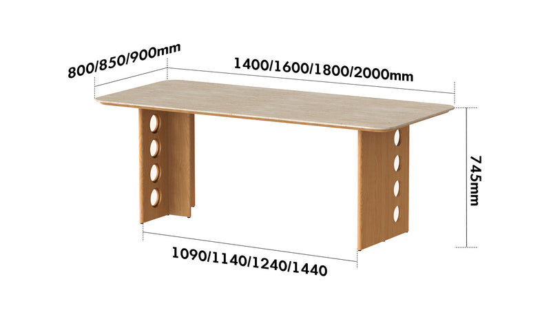 Scandinavian Oak Wood Sintered Stone Dining Table TIMELESS Size Chart