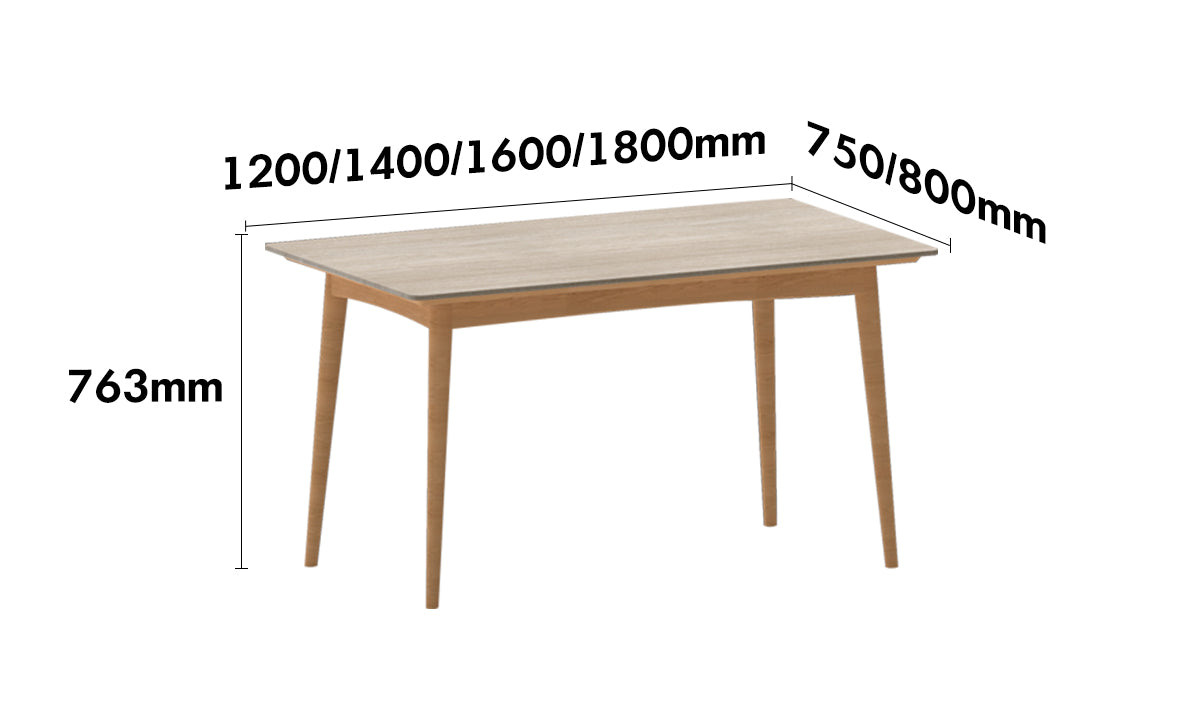 Scandinavian Oak Wood Sintered Stone Dining Table GREEN Size Chart