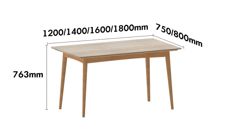 Scandinavian Oak Wood Sintered Stone Dining Table GREEN Size Chart