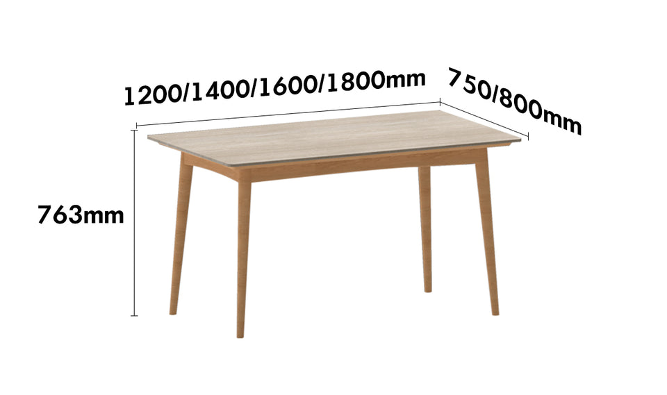 Scandinavian Oak Wood Sintered Stone Dining Table GREEN Size Chart