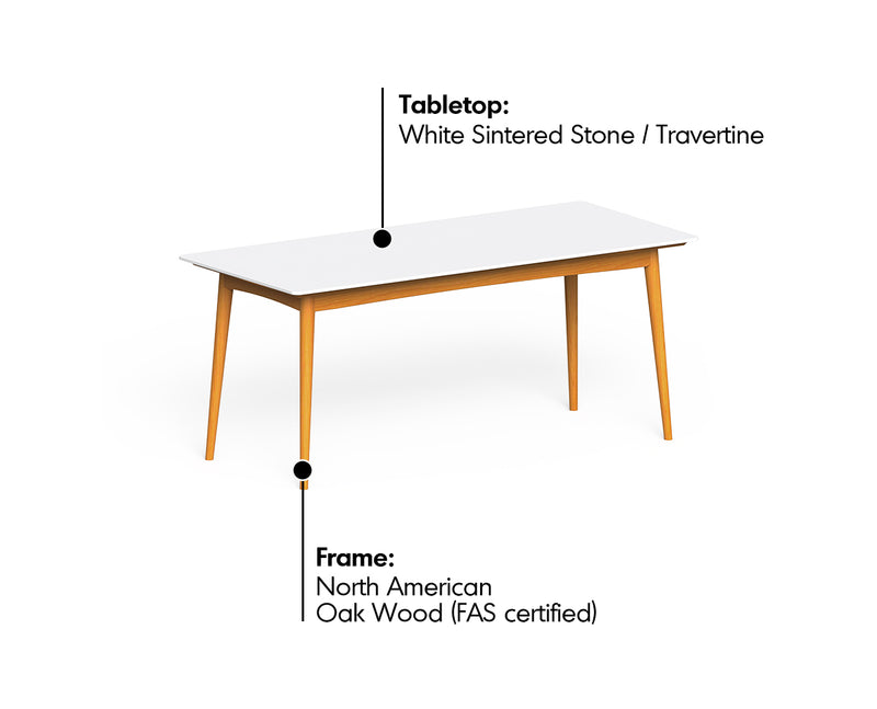 Scandinavian Oak Wood Sintered Stone Dining Table GREEN Material Details Chart