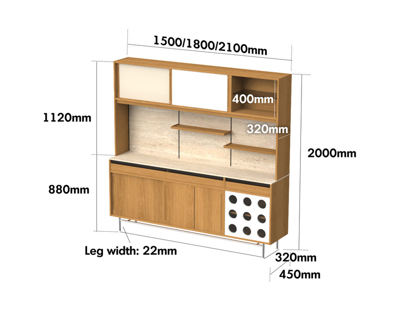 Scandinavian Oak Wood Sintered Stone Storage Side Cabinet TIMELESS Size Chart