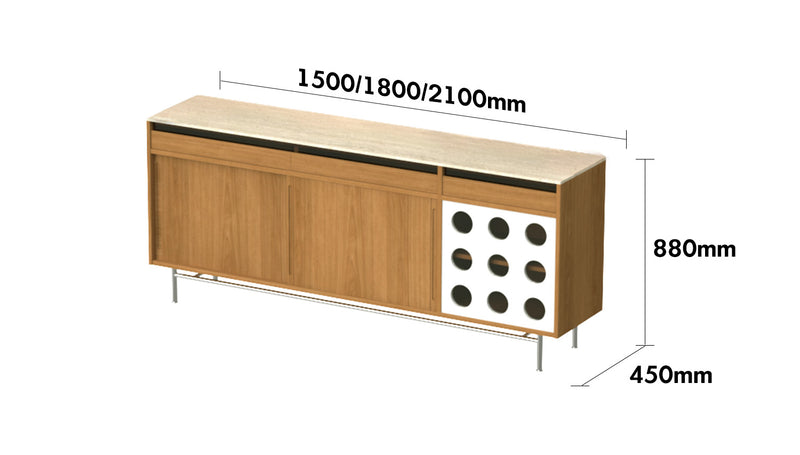 Scandinavian Oak Wood Sintered Stone Cabinet TIMELESS Size Chart
