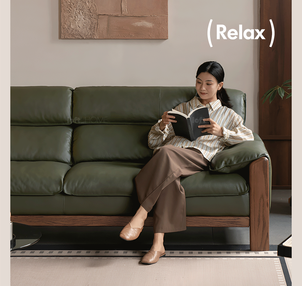 Japandi Oak Wood Genuine Leather 3 Seater Sofa KAPE Good to Know - 2
