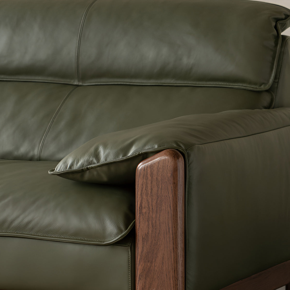 Japandi Oak Wood Genuine Leather 3 Seater Sofa KAPE Color Swatches