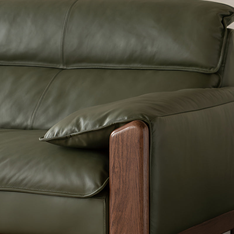 Japandi Oak Wood Genuine Leather 3 Seater Sofa KAPE Color Swatches