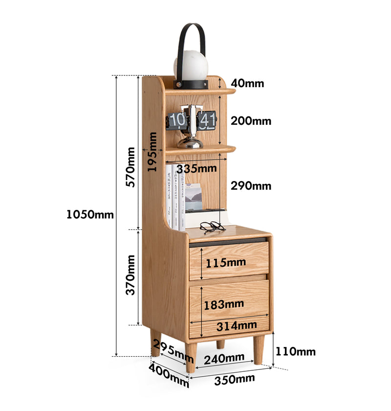 Scandinavian Oak Wood Side Table Shelf LUMA Size Chart
