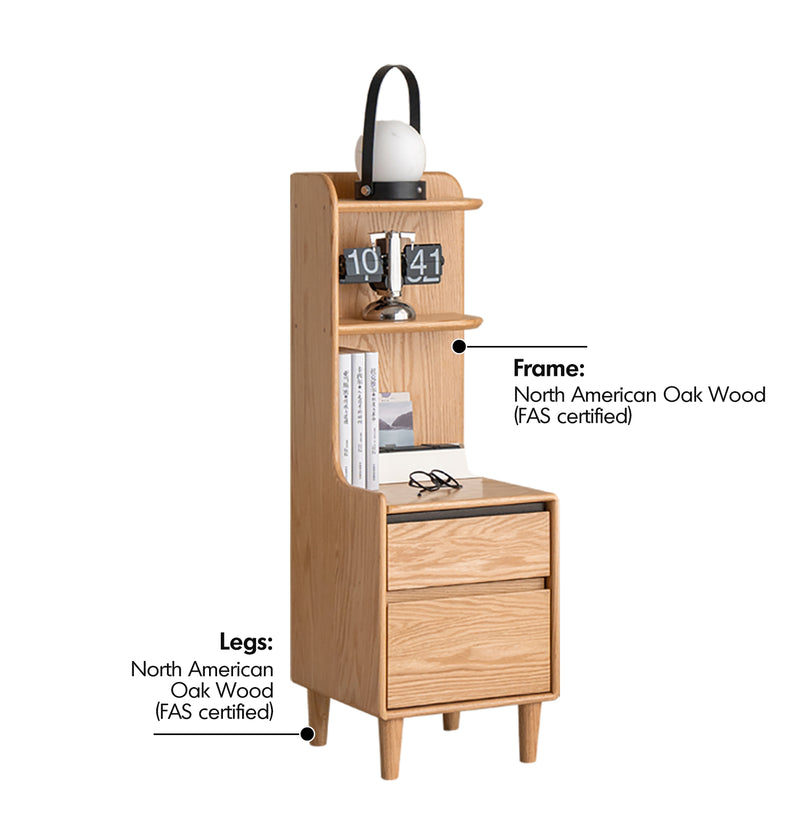 Scandinavian Oak Wood Side Table Shelf LUMA Material Details Chart
