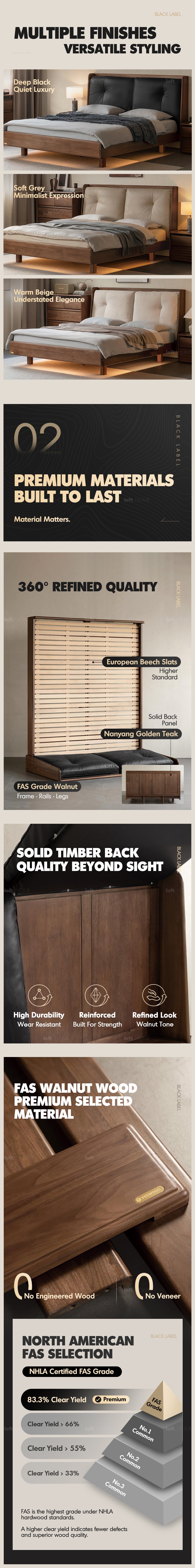 Japandi Walnut Wood Genuine Leather Bed NOIR Good to Know - 3