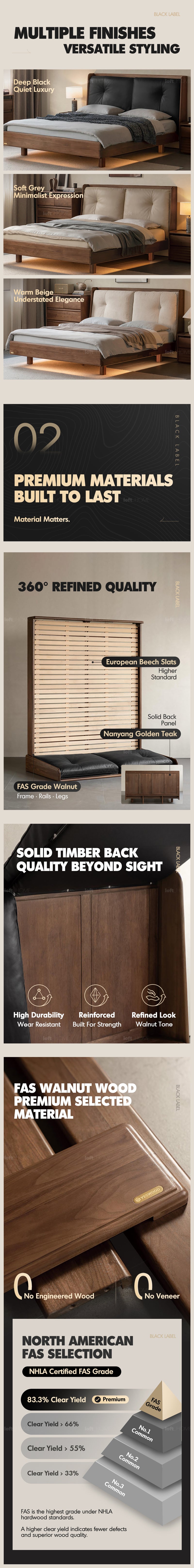 Japandi Walnut Wood Genuine Leather Bed NOIR Good to Know - 3