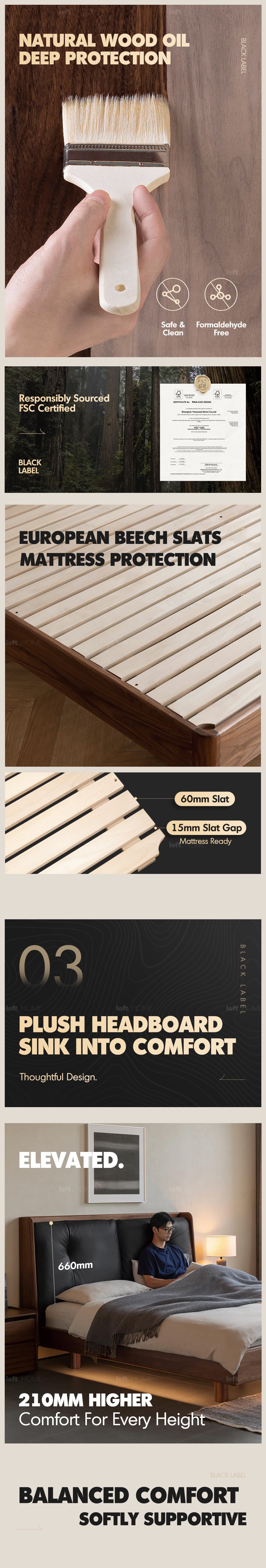 Japandi Walnut Wood Genuine Leather Bed NOIR Good to Know - 4