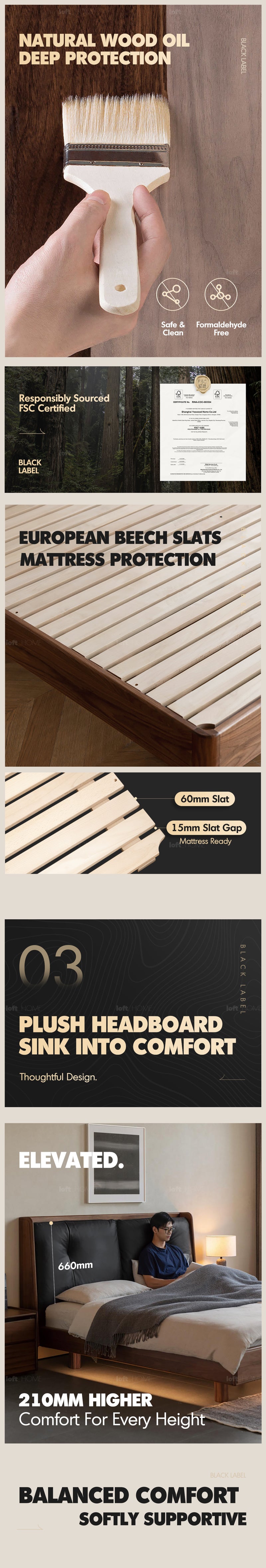 Japandi Walnut Wood Genuine Leather Bed NOIR Good to Know - 4