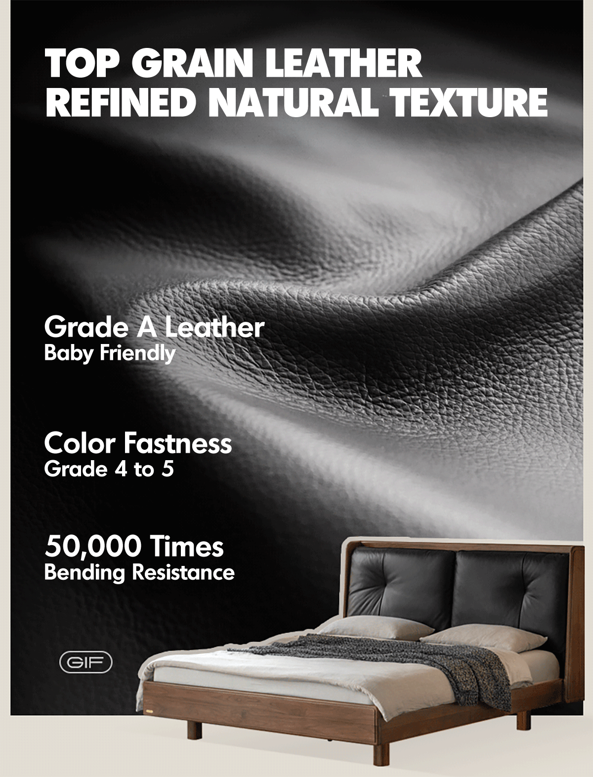 Japandi Walnut Wood Genuine Leather Bed NOIR Good to Know - 7