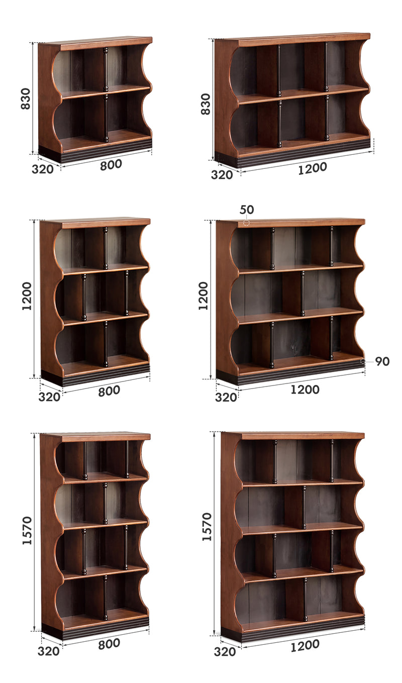 Vintage Rubber Wood Bookshelf HADID Size Chart
