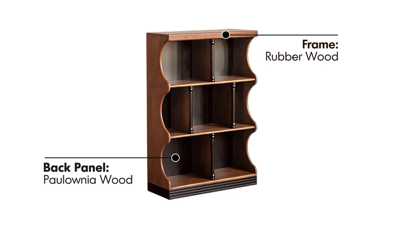 Vintage Rubber Wood Bookshelf HADID Material Details Chart
