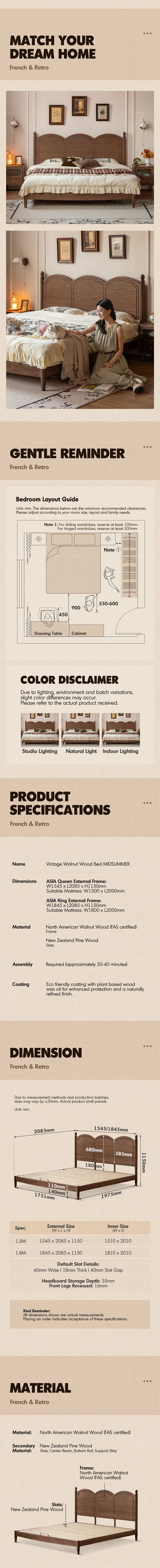 Vintage Walnut Wood Bed MIDSUMMER Good to Know - 6
