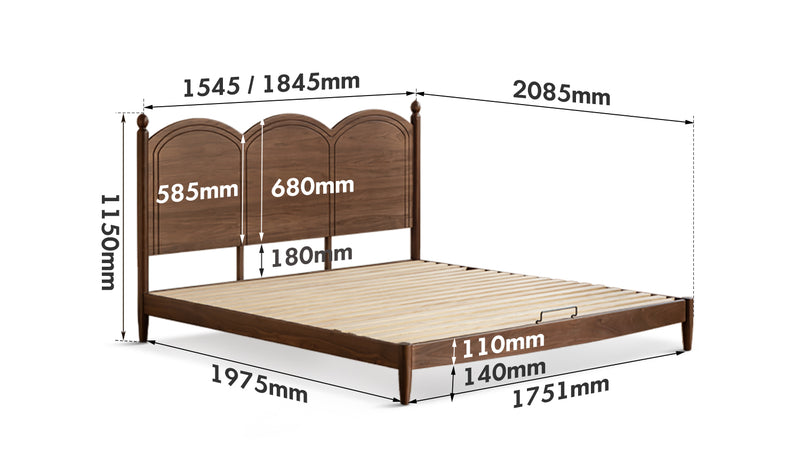 Vintage Walnut Wood Bed MIDSUMMER Size Chart