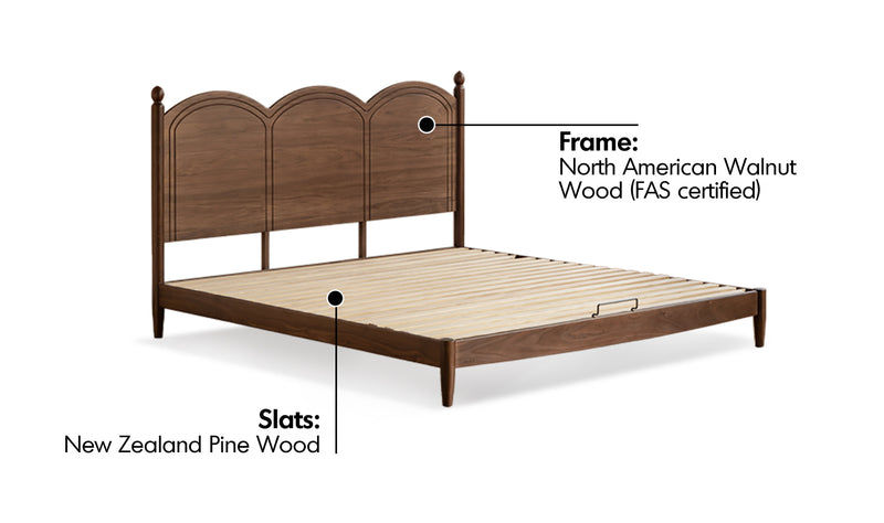 Vintage Walnut Wood Bed MIDSUMMER Material Details Chart