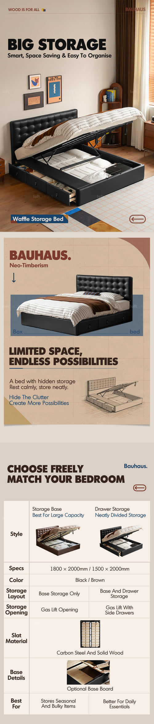 Vintage Genuine Leather Storage Bed WAFFLE Good to Know Preview-1