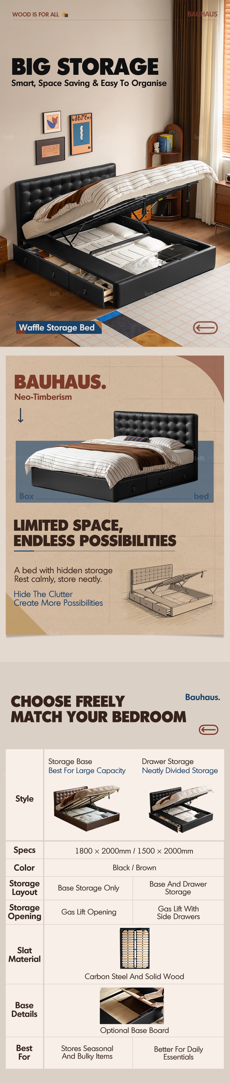 Vintage Genuine Leather Storage Bed WAFFLE More Details and Instruction