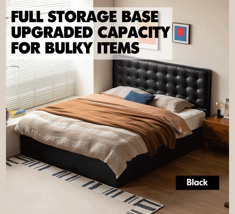 Vintage Genuine Leather Storage Bed WAFFLE More Details and Instruction_2