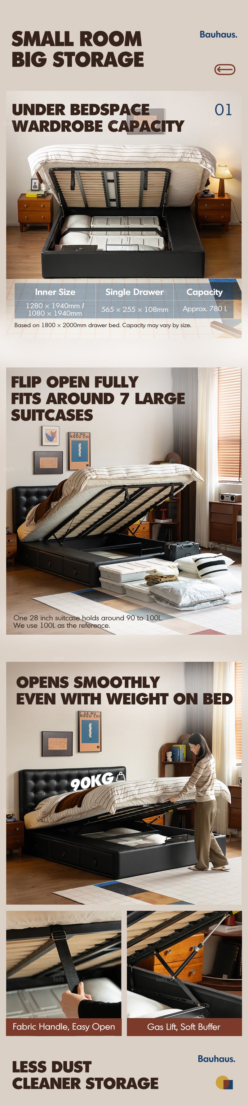 Vintage Genuine Leather Storage Bed WAFFLE More Details and Instruction_3