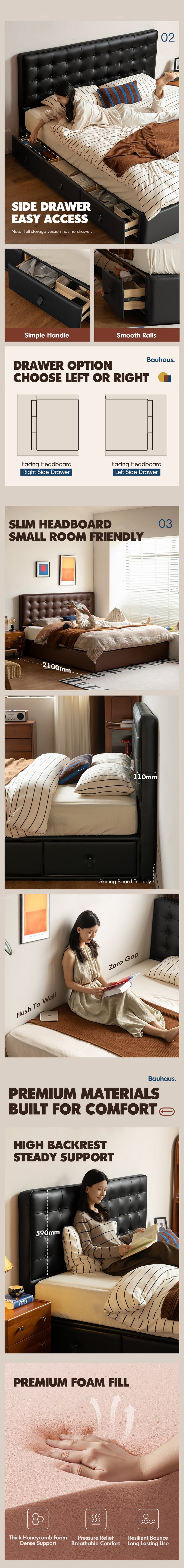 Vintage Genuine Leather Storage Bed WAFFLE More Details and Instruction_5
