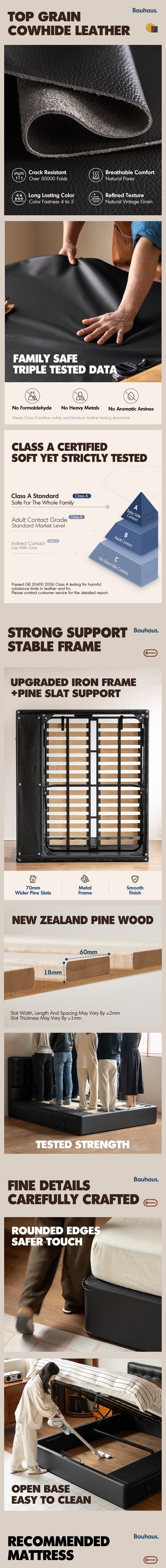 Vintage Genuine Leather Storage Bed WAFFLE More Details and Instruction_6