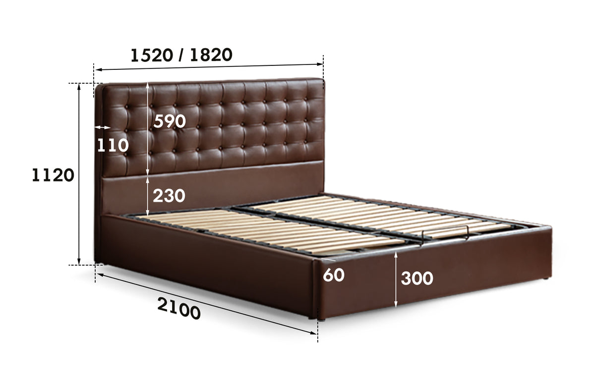 Vintage Genuine Leather Storage Bed WAFFLE Size Chart
