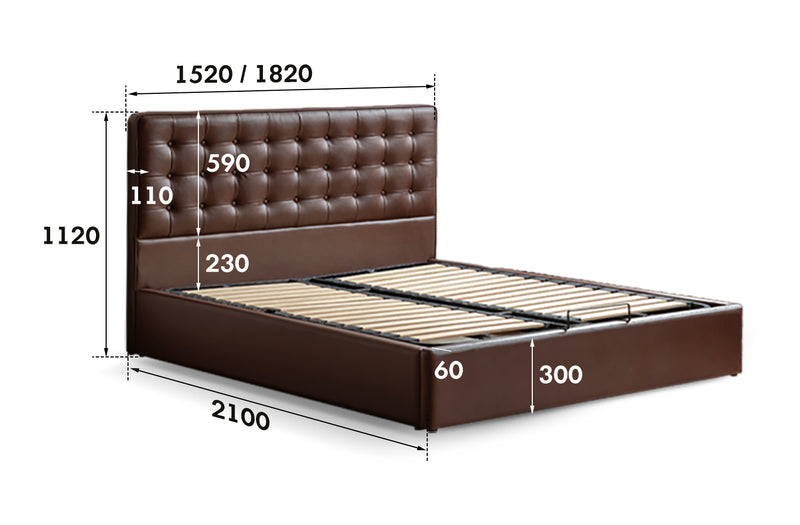 Vintage Genuine Leather Storage Bed WAFFLE Size Chart