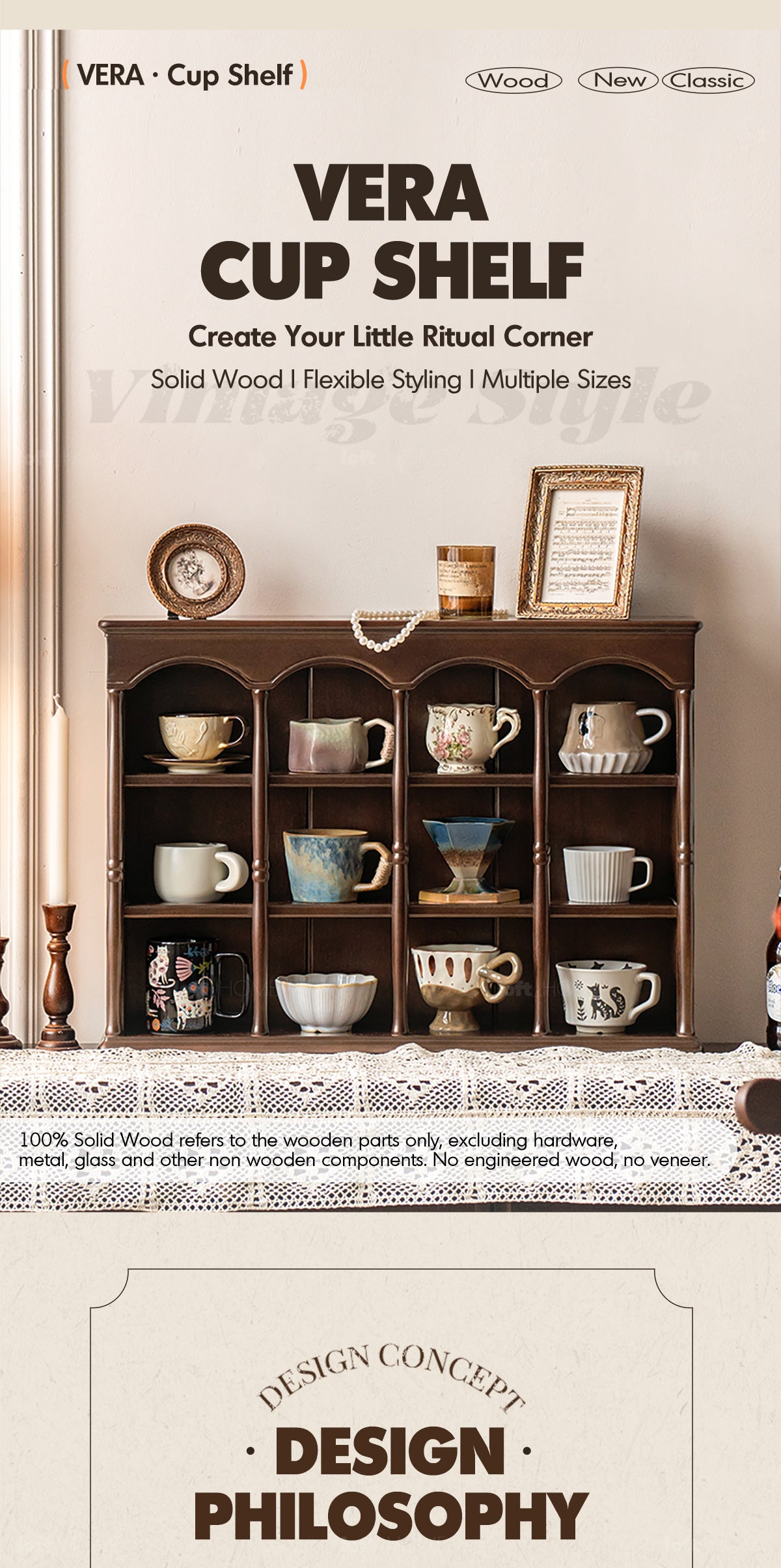 Vintage Boxwood Wood Cup Shelf VERA Good to Know - 1