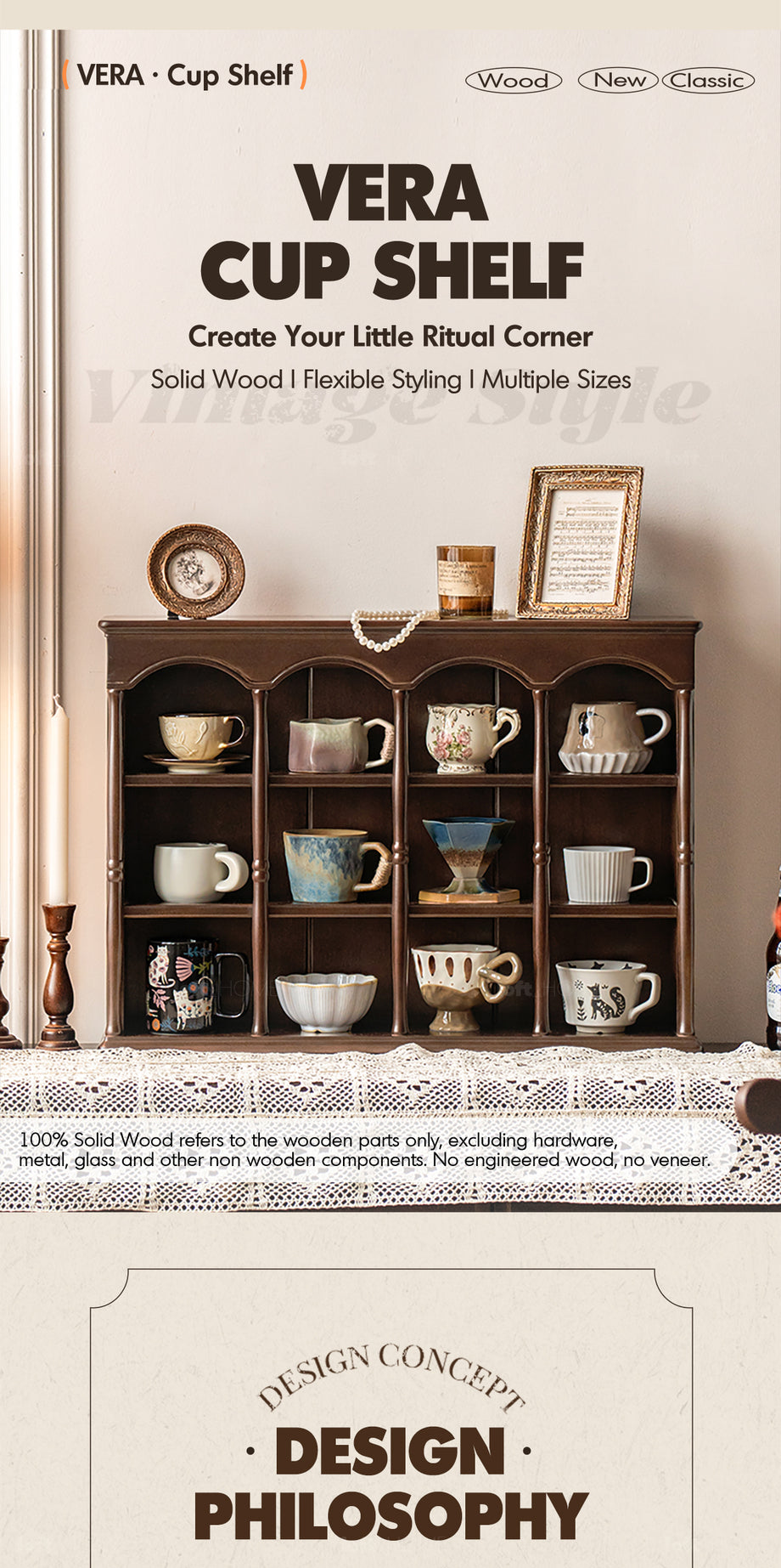 Vintage Boxwood Wood Cup Shelf VERA Good to Know - 1