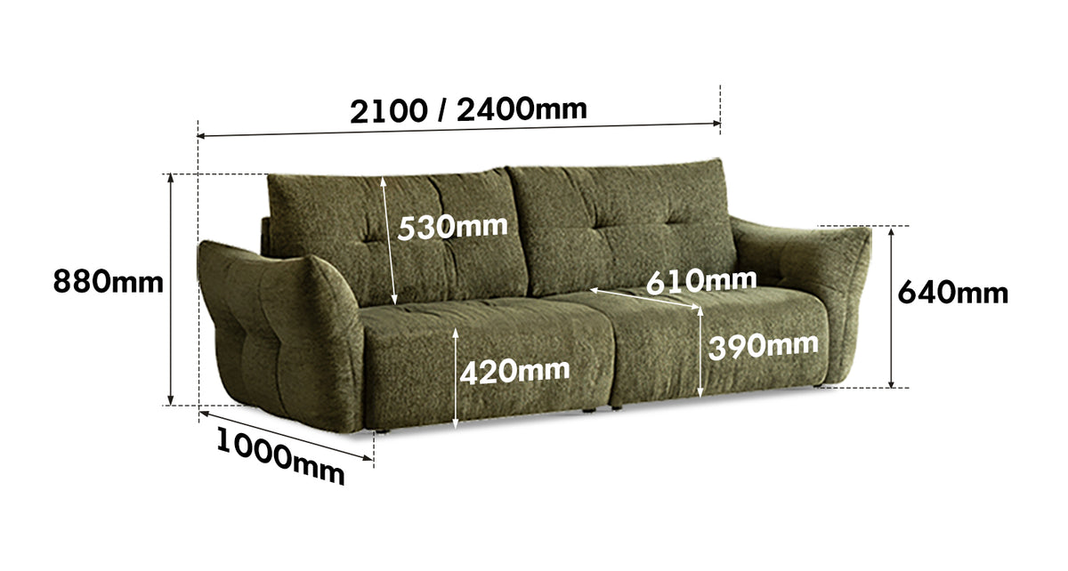 Cream Fabric 3 Seater Sofa MOCHI Size Chart