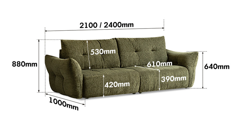 Cream Fabric 3 Seater Sofa MOCHI Size Chart